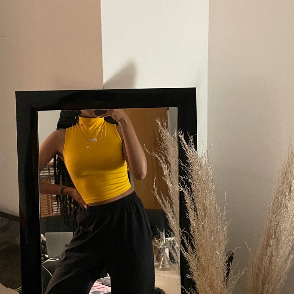 Los Angeles Apparel Gold Garment Dye Turtleneck Crop Top